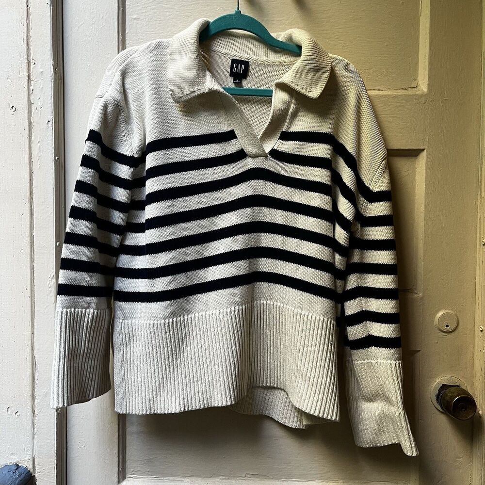Gap Sweater Sz S Stripe Preppy Coastal Cuffed Cotton Sailing Beach Island Cruise